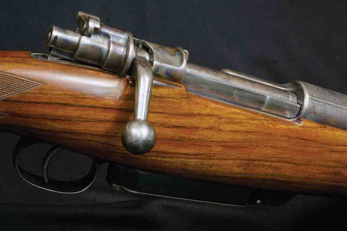 A Schüler .500 Jeffery; the Jeffery was designed by Schüler to pack .500 NE power into a cartridge that could be shoehorned into a standard Mauser 98 action.